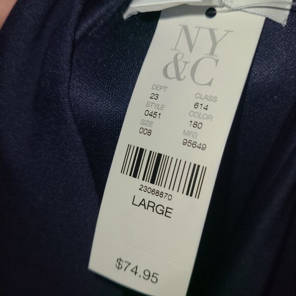 NWT NY&C Navy Blue Dress Drop Shoulder Sleeveless Pleated Wrap Skirt SZ L - Picture 6 of 9